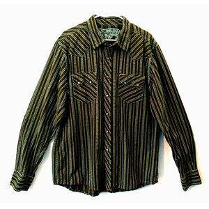 Southern Thread Shirt Men's Green Striped Cowboy Western Pearl Snap - XL
